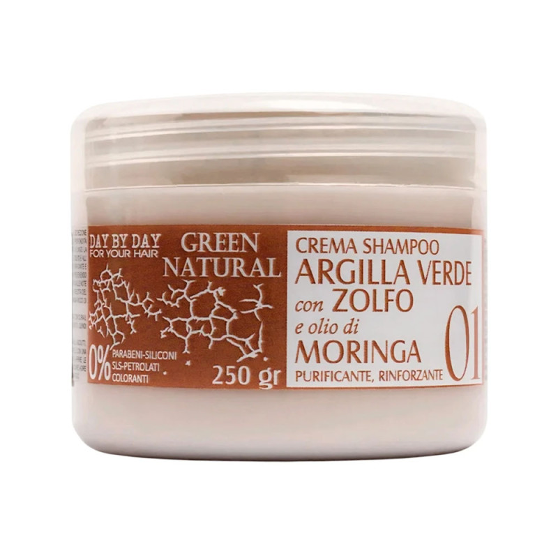 Крем-шампунь Alan Jey Green Natural Crema Shampoo Argilla Verde Con Zolfo E Olio DI Moringa, із зеленою глиною, цинком та олією моринги