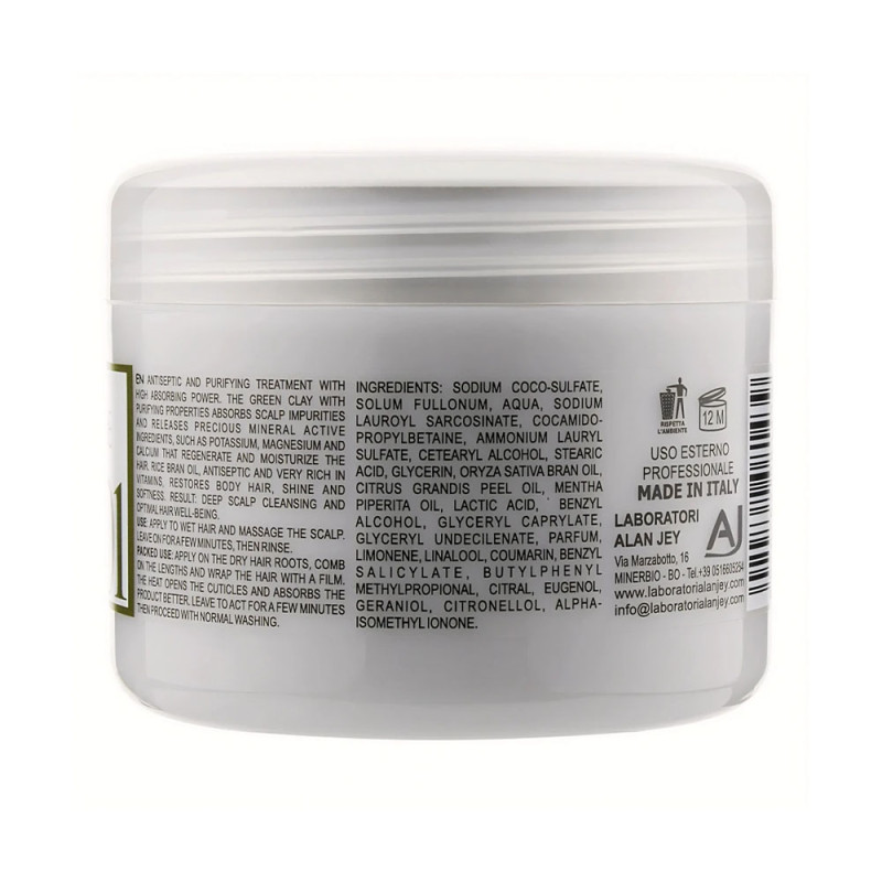 Крем-шампунь Alan Jey Green Natural Crema Shampoo Argilla Verde e Olio di Crusca di Riso із зеленою глиною та рисовими висівками